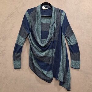 Two One Two New York Striped Cardigan Sweater Women's Size Medium Classic Comfy